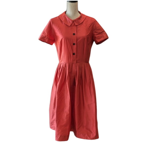 Teri Jon Silk Shirtdress in Coral Red with Onyx Buttons - Picture 1 of 11
